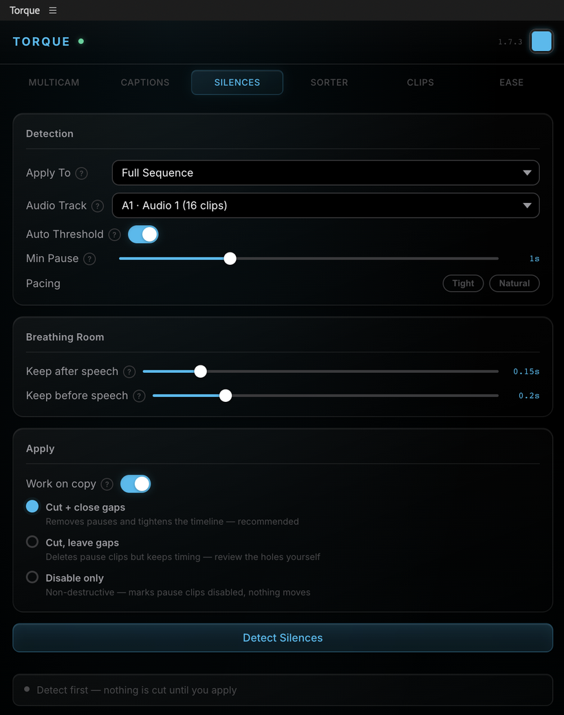 Silence Removal panel