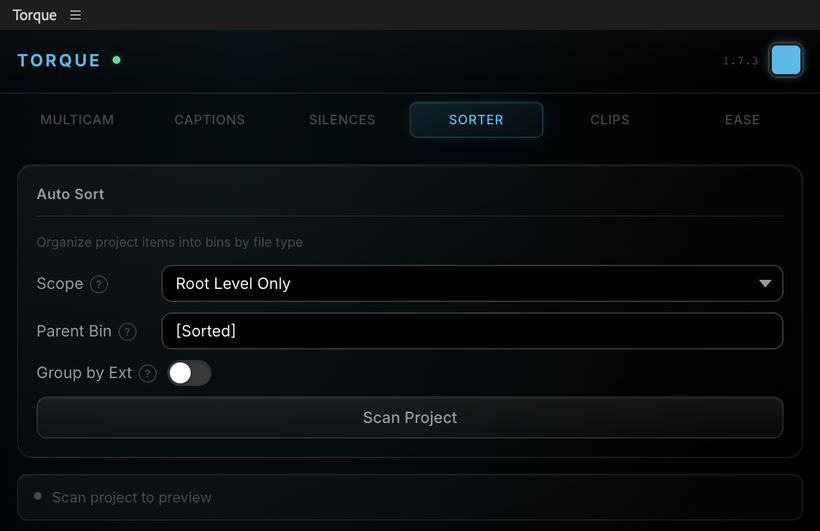 Project Sorter panel